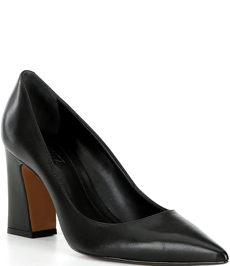 Schutz Eleanor Leather Block Heel Pointed Toe Dress Pumps