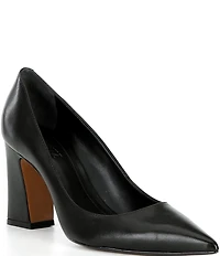 Schutz Eleanor Leather Block Heel Pointed Toe Dress Pumps