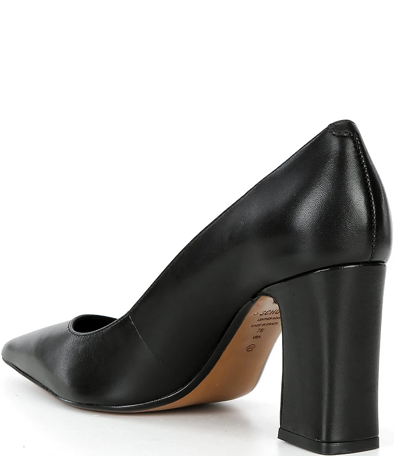 Schutz Eleanor Leather Block Heel Pointed Toe Dress Pumps