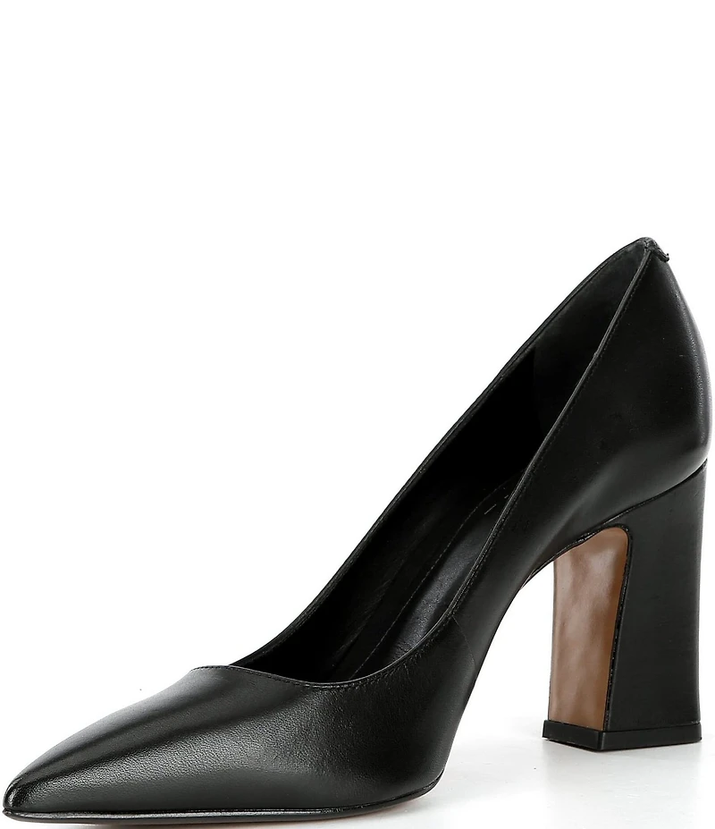 Schutz Eleanor Leather Block Heel Pointed Toe Dress Pumps