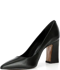 Schutz Eleanor Leather Block Heel Pointed Toe Dress Pumps