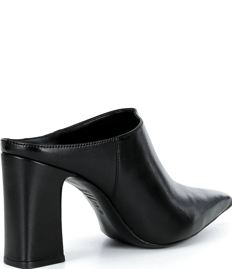 Schutz Eleanor Leather Pointed Toe Block Heel Mules