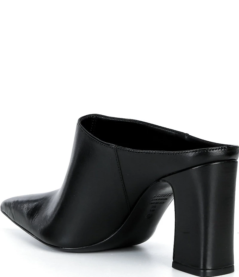 Schutz Eleanor Leather Pointed Toe Block Heel Mules