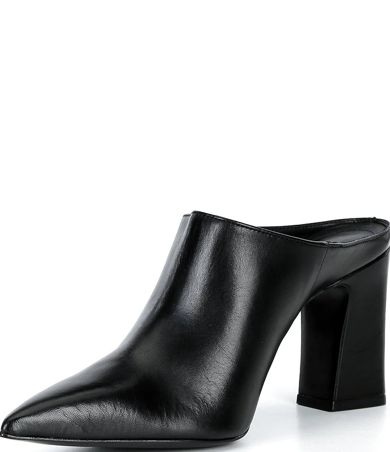 Schutz Eleanor Leather Pointed Toe Block Heel Mules
