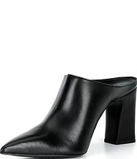Schutz Eleanor Leather Pointed Toe Block Heel Mules