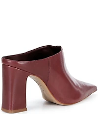 Schutz Eleanor Leather Pointed Toe Block Heel Mules