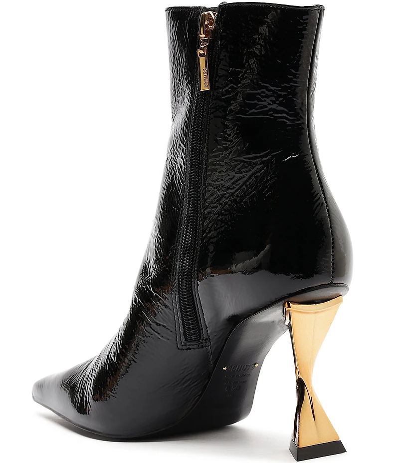 Schutz Elisha Patent Leather Sculptural Heel Booties