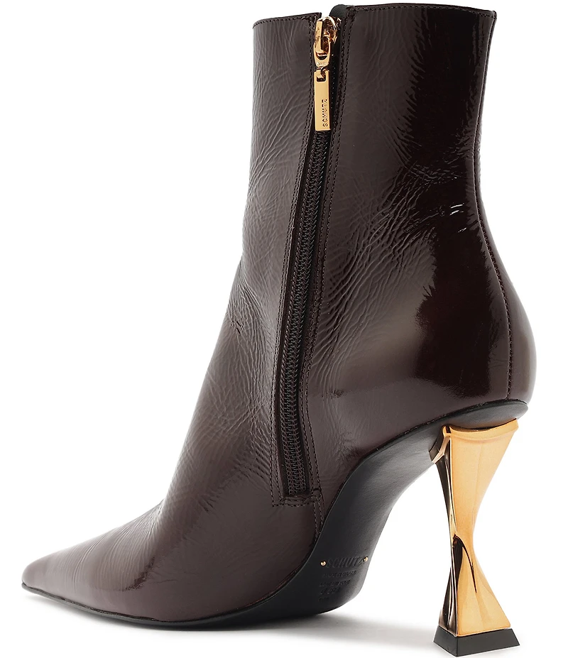 Schutz Elisha Patent Leather Sculptural Heel Booties