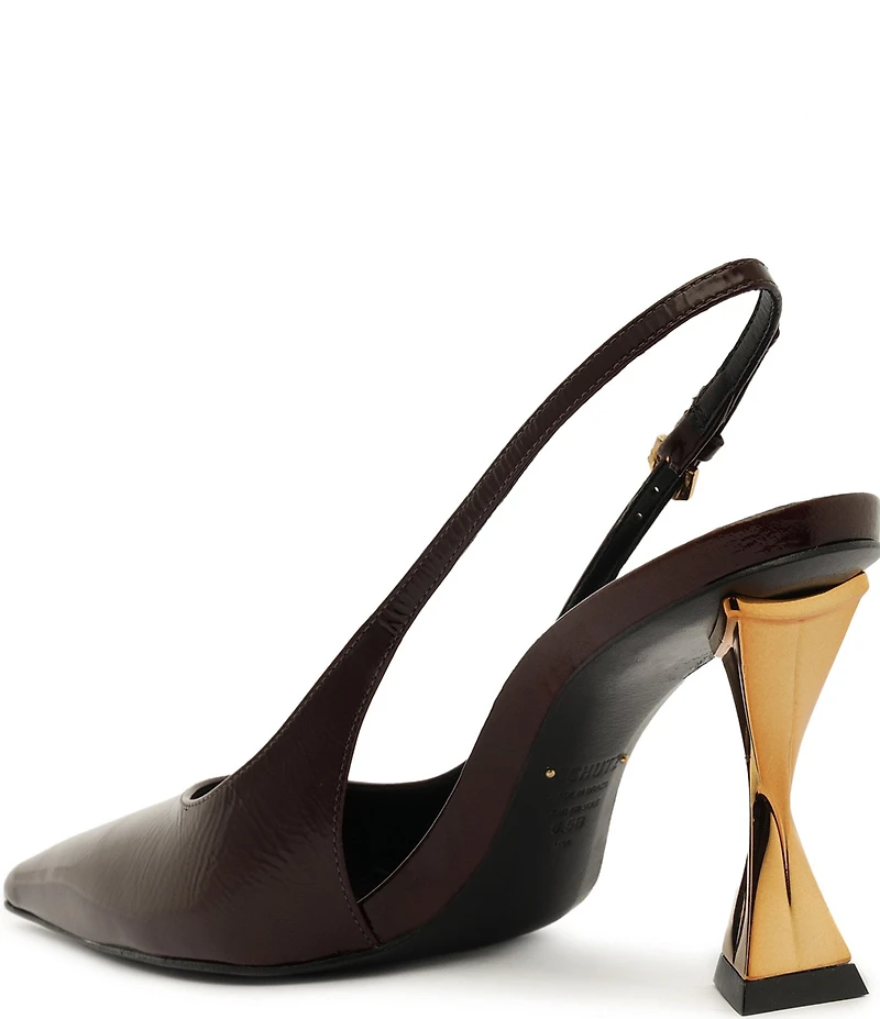 Schutz Elisha Patent Leather Slingback Sculptural Heel Pumps