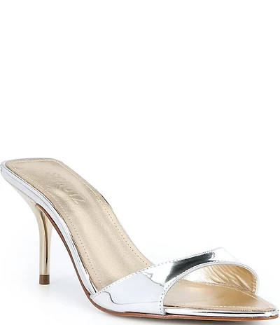 Schutz Elodie Mirror Metallic Leather Dress Slide Sandals