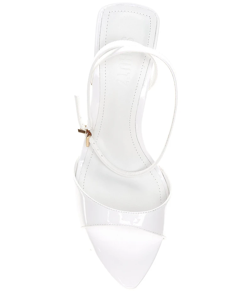 Schutz Elodie Patent Leather Ankle Strap Stiletto Dress Sandals