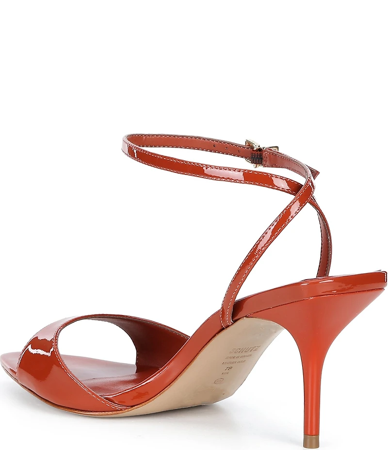 Schutz Elodie Patent Leather Ankle Strap Stiletto Dress Sandals