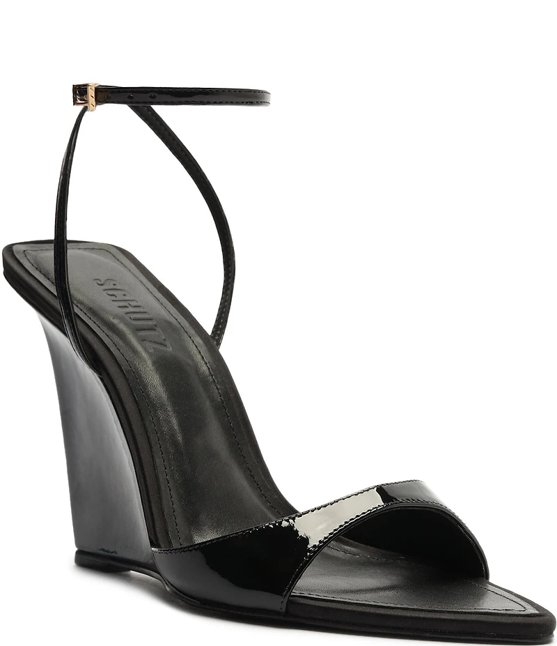 Schutz Elodie Patent Leather Ankle Strap Wedge Sandals