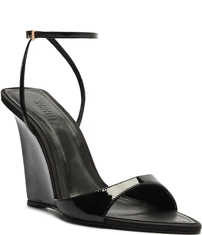 Schutz Elodie Patent Leather Ankle Strap Wedge Sandals