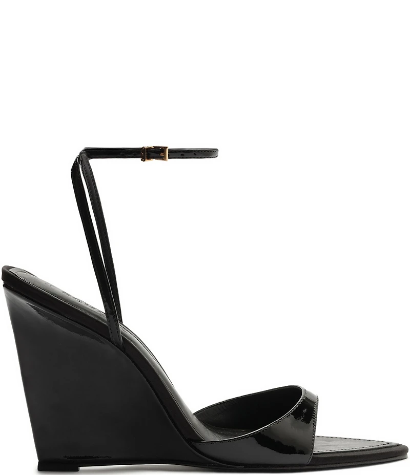 Schutz Elodie Patent Leather Ankle Strap Wedge Sandals