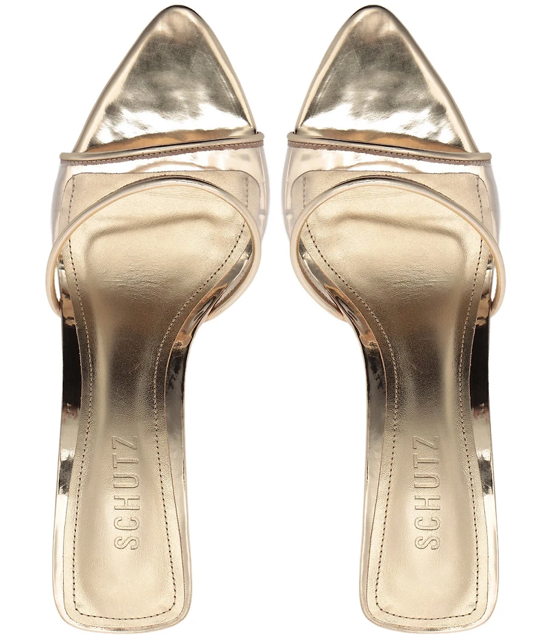 Schutz Elodie Vinyl Pointed Toe Dress Slide Sandals