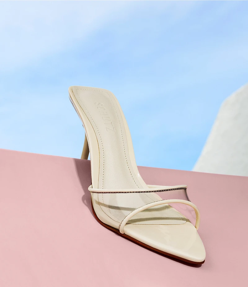 Schutz Elodie Vinyl Pointed Toe Dress Slide Sandals