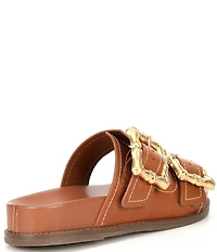 Schutz Enola Sporty Leather Big Bamboo Buckle Hardware Slide Sandals