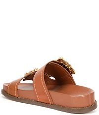 Schutz Enola Sporty Leather Big Bamboo Buckle Hardware Slide Sandals