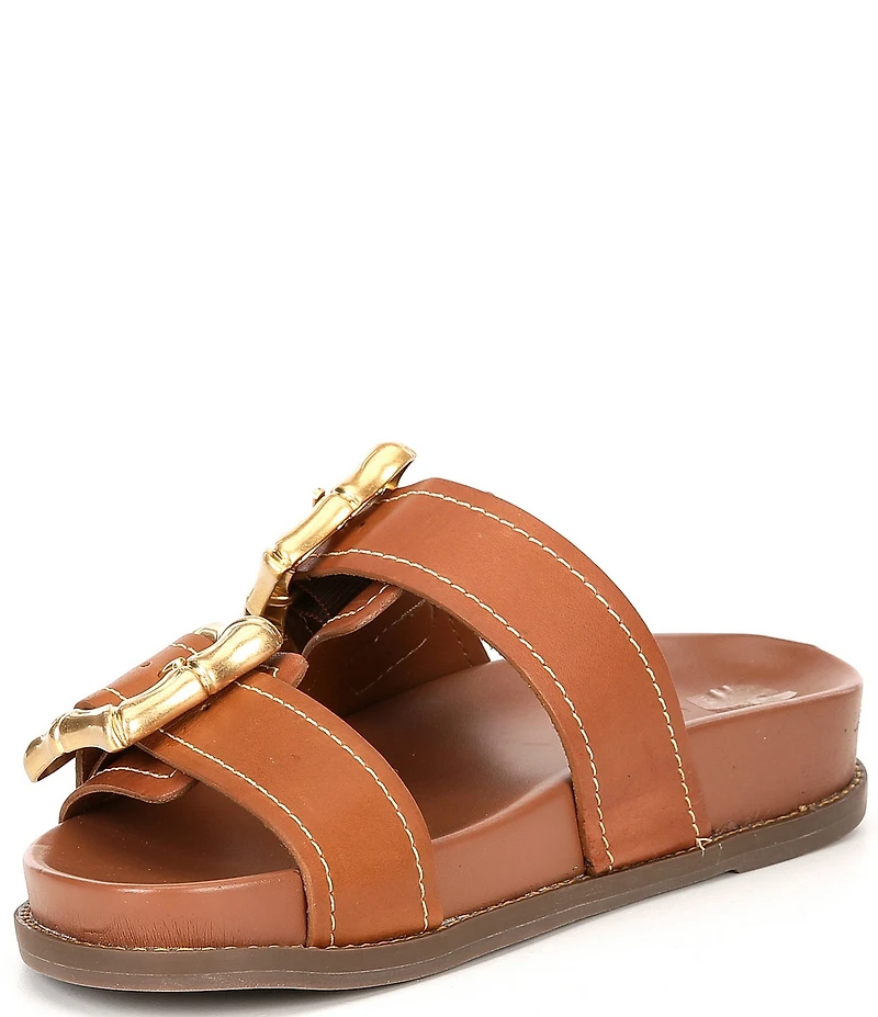 Schutz Enola Sporty Leather Big Bamboo Buckle Hardware Slide Sandals
