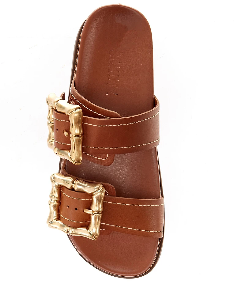Schutz Enola Sporty Leather Big Bamboo Buckle Hardware Slide Sandals