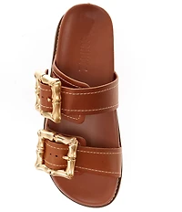 Schutz Enola Sporty Leather Big Bamboo Buckle Hardware Slide Sandals