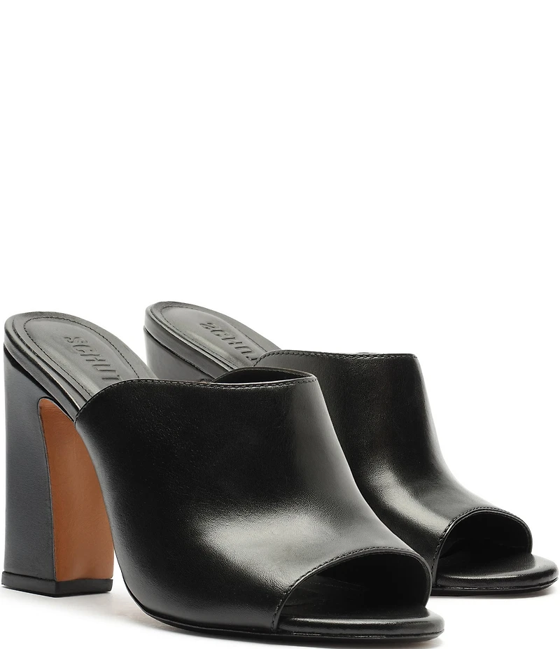 Schutz Esme Leather Block Heel Dress Slide Sandals