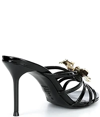 Schutz Flora Patent Leather Floral Hardware High Heel Dress Slide Sandals