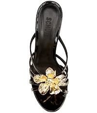 Schutz Flora Patent Leather Floral Hardware High Heel Dress Slide Sandals