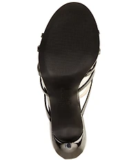 Schutz Flora Patent Leather Floral Hardware High Heel Dress Slide Sandals