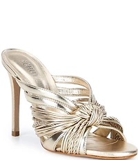 Schutz Gaya Knotted Metallic Leather Slide Stiletto Dress Sandals