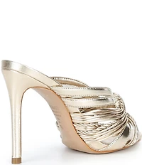 Schutz Gaya Knotted Metallic Leather Slide Stiletto Dress Sandals