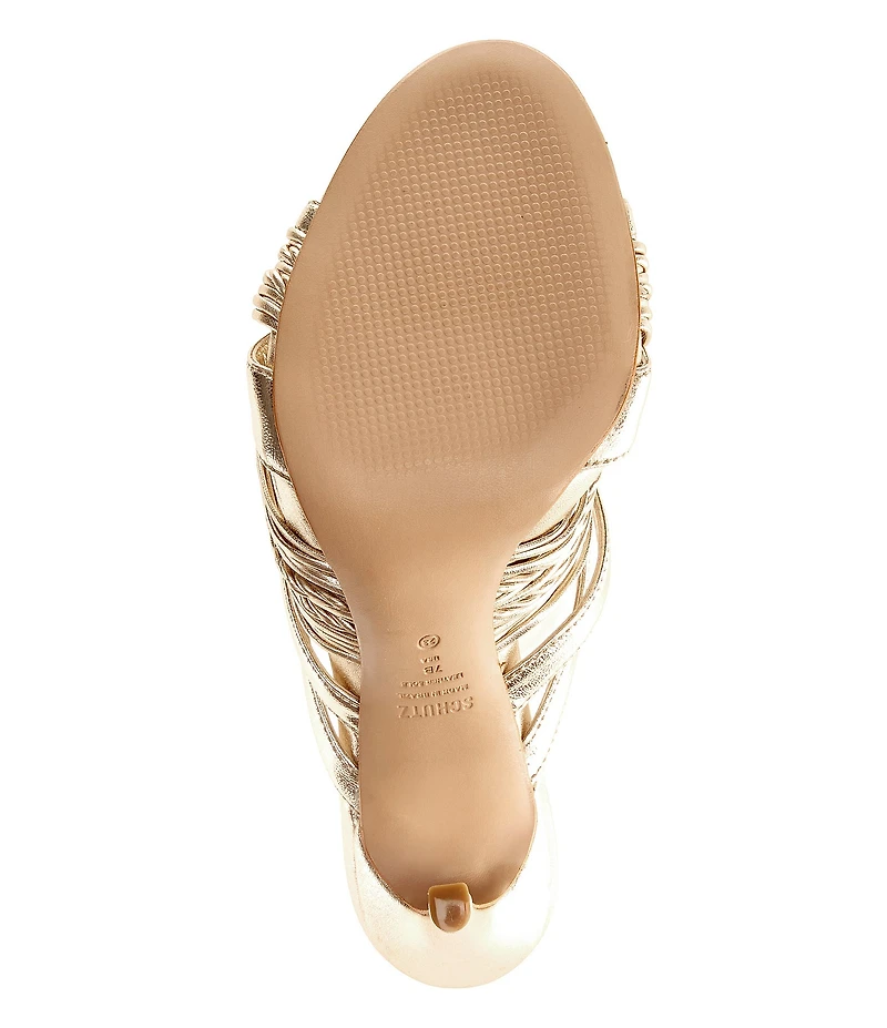 Schutz Gaya Knotted Metallic Leather Slide Stiletto Dress Sandals