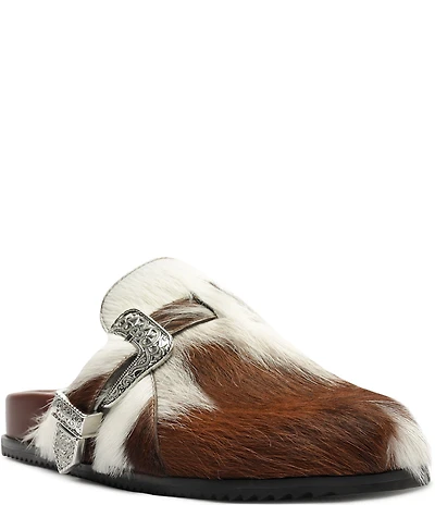 Schutz Grace Animal Hair Calf Western Buckle Hardware Clogs