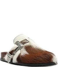 Schutz Grace Cow Print Hair Calf Western Buckle Hardware Clogs