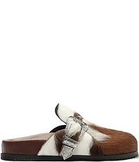 Schutz Grace Cow Print Hair Calf Western Buckle Hardware Clogs
