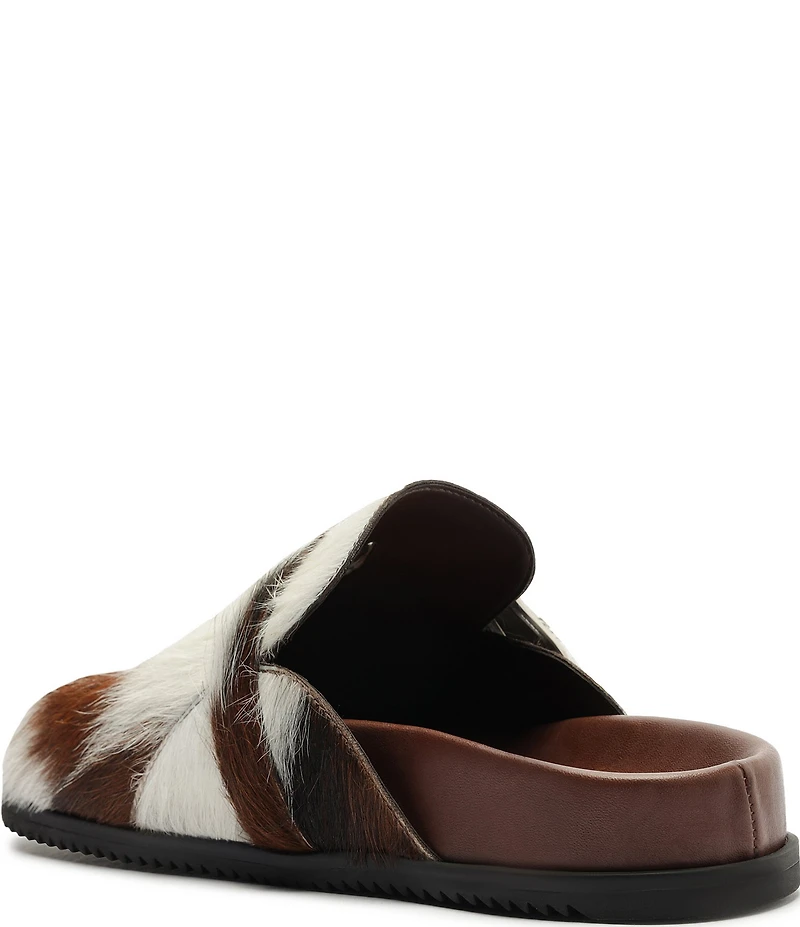 Schutz Grace Cow Print Hair Calf Western Buckle Hardware Clogs