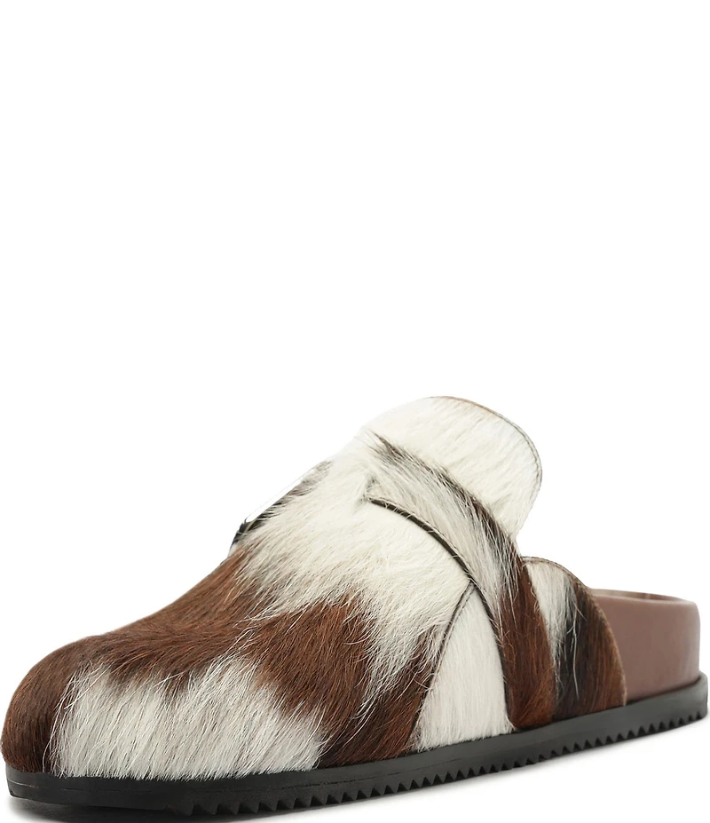 Schutz Grace Cow Print Hair Calf Western Buckle Hardware Clogs