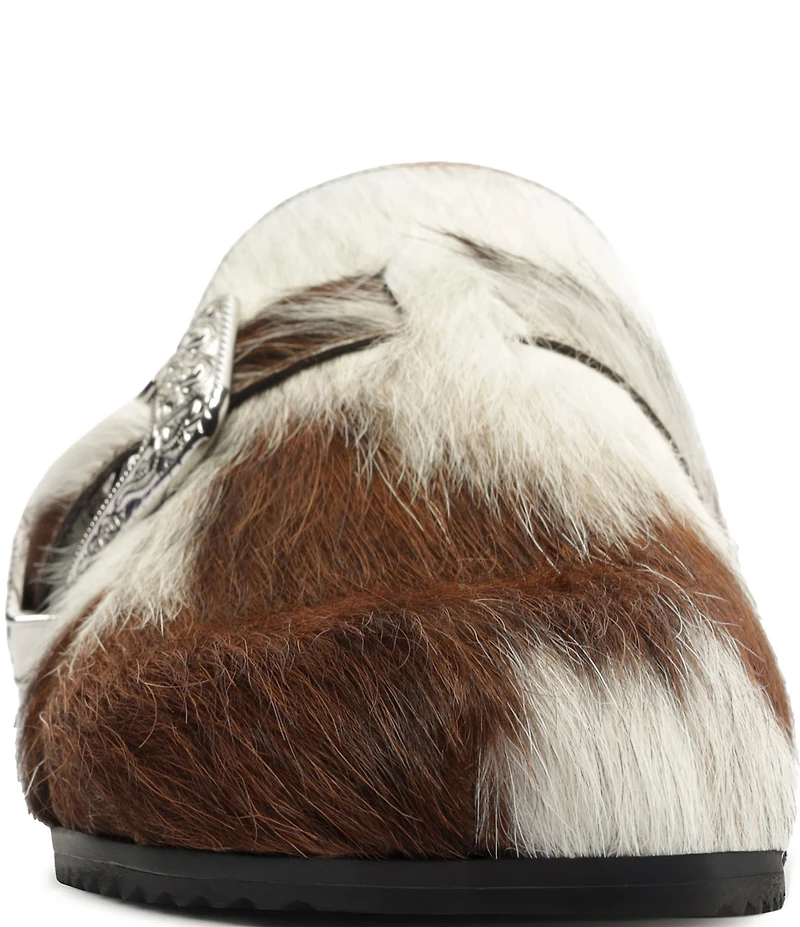 Schutz Grace Cow Print Hair Calf Western Buckle Hardware Clogs