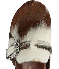 Schutz Grace Cow Print Hair Calf Western Buckle Hardware Clogs