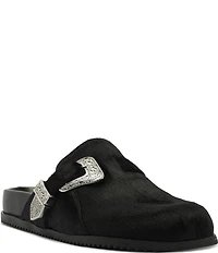 Schutz Grace Hair Calf Western Buckle Hardware Strap Clogs