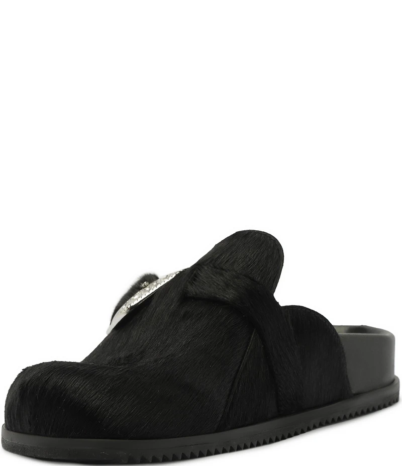 Schutz Grace Hair Calf Western Buckle Hardware Strap Clogs