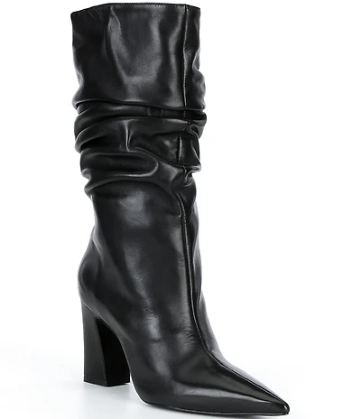 Schutz Harriet Leather Slouch Shaft Pointed Toe Block Heel Mid Boots
