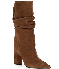 Schutz Harriet Slouch Nubuck Mid Calf Block Heel Boots