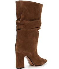 Schutz Harriet Slouch Nubuck Mid Calf Block Heel Boots