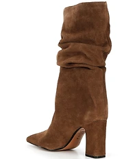 Schutz Harriet Slouch Nubuck Mid Calf Block Heel Boots