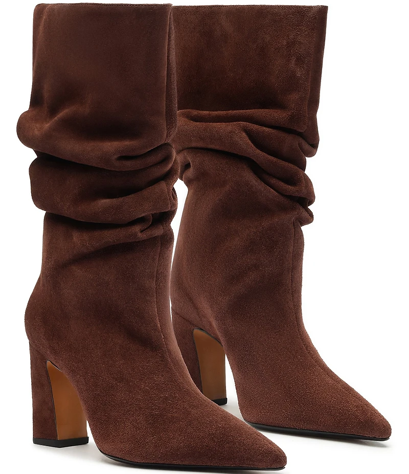 Schutz Harriet Slouch Nubuck Mid Calf Block Heel Boots