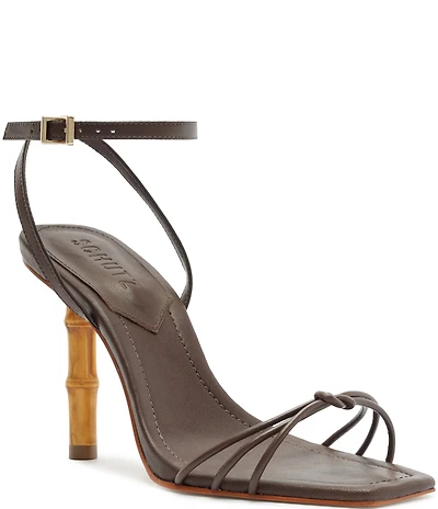 Schutz Haven Bamboo Leather Ankle Strap Dress Sandals
