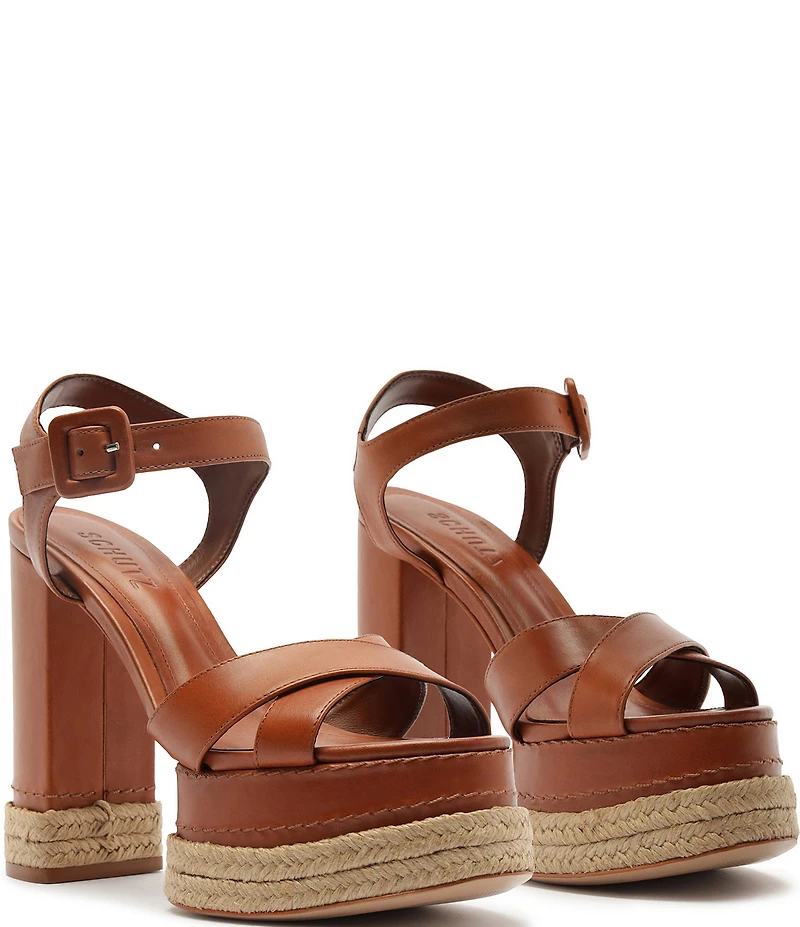 Schutz Hilda Rope High Leather Platform Block Heel Sandals