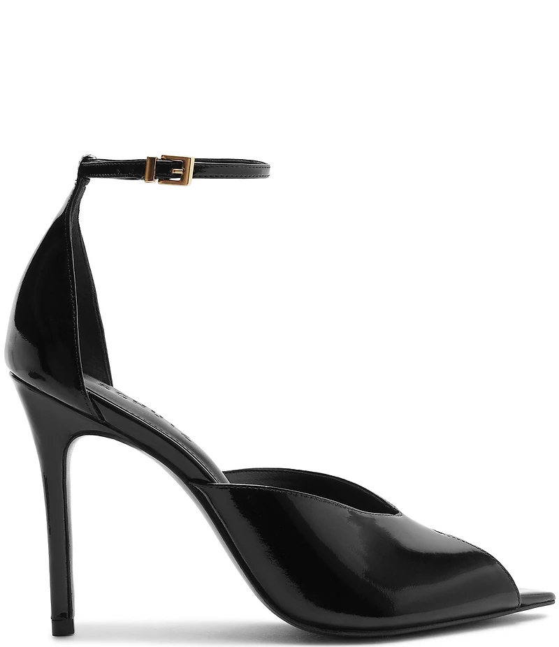 Schutz Ingrid Lace Patent Leather Ankle Strap Pointed Peep Toe Dress Sandals